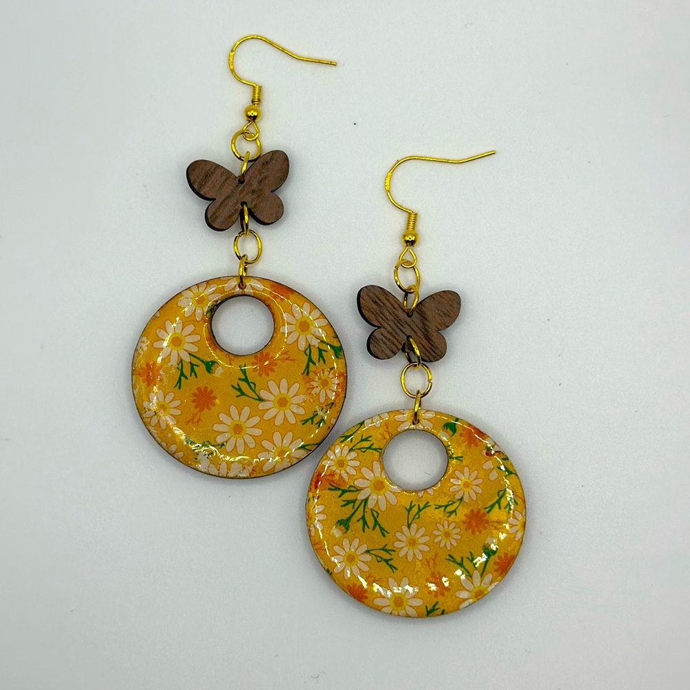 Handmade Floral Wooden Earrings